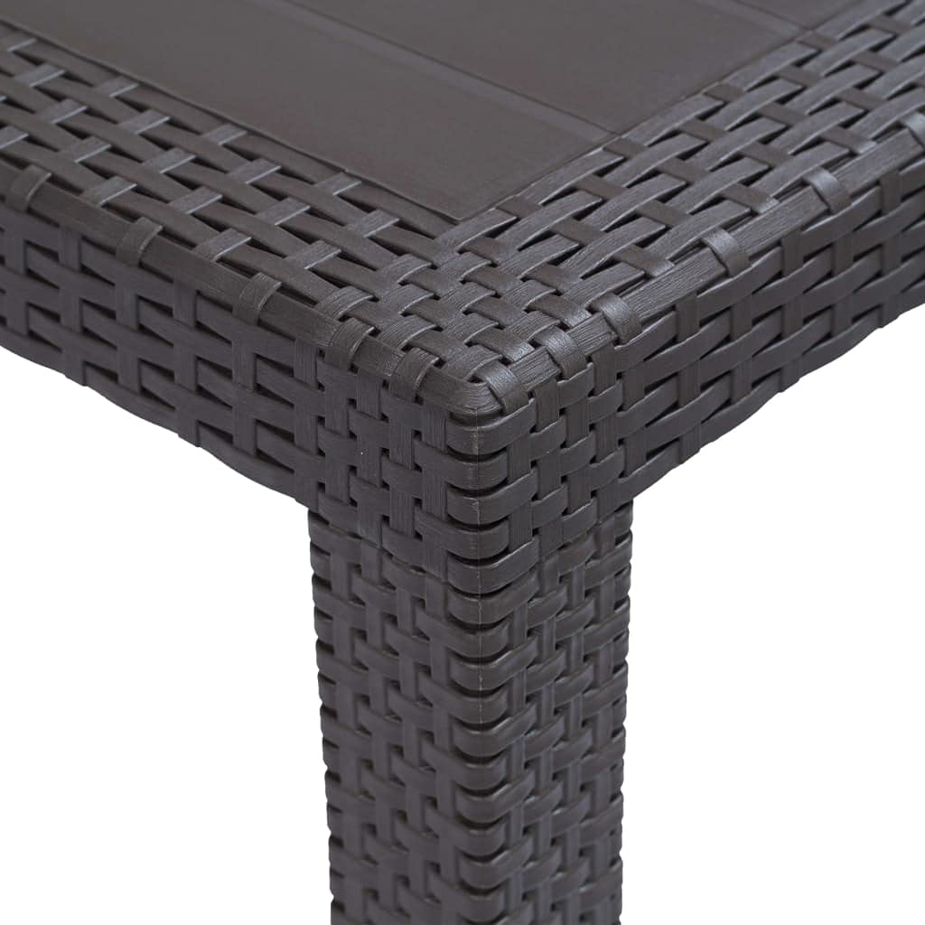vidaXL Brown Plastic Patio Table with Rattan Look Design - Weather Resistant and Portable - Perfect for Garden, Patio, and Campsite Dining