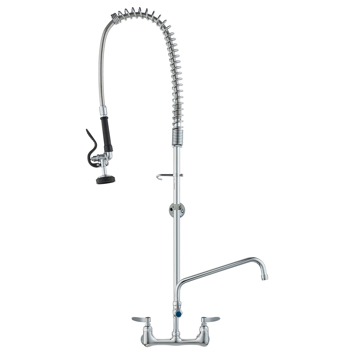 VEVOR Commercial Faucet with Pre-Rinse Sprayer, 47'' Height, 8'' Center, 12'' Swing Spout, Wall Mount Kitchen Sink Faucet, Brass