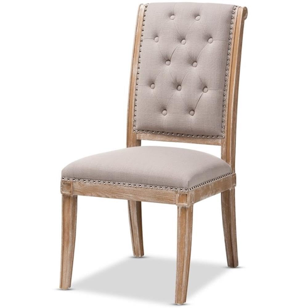 Baxton Studio Charmant French Provincial Beige Fabric Upholstered Weathered Oak Finished Wood Dining Chair