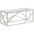 vidaXL Silver Stainless Steel Coffee Table - Tempered Glass Top, Modern Accent Sofa Table for Living Room/Lounge, Rectangular 43.3"x17.7"x17.7"