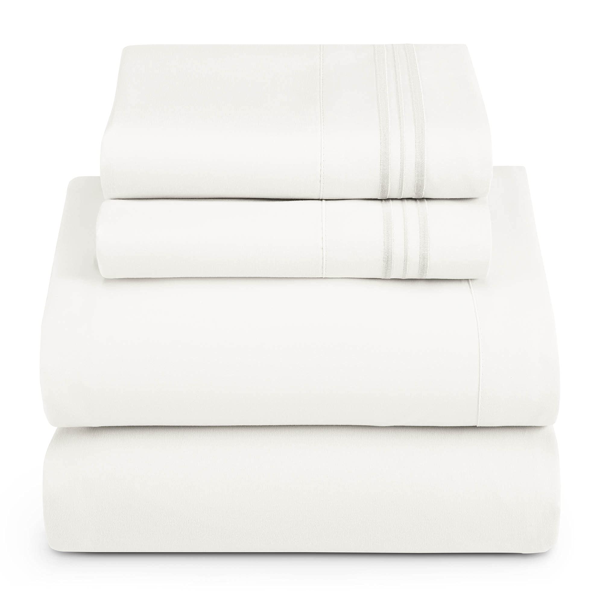 Hearth & Harbor King Size Sheets - 4 Piece Bed Sheet Set, Hotel Luxury Double Brushed Bed Sheets - Extra Soft Bedding Sheets & Pillowcases, King, White