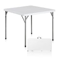 Super Deal 3 Foot Square Folding Card Table, Indoor Outdoor Portable Plastic Heavy Duty Fold-In-Half Puzzles Camping Picnic Party Table With Carrying Handle, White