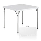 Super Deal 3 Foot Square Folding Card Table, Indoor Outdoor Portable Plastic Heavy Duty Fold-In-Half Puzzles Camping Picnic Party Table With Carrying Handle, White