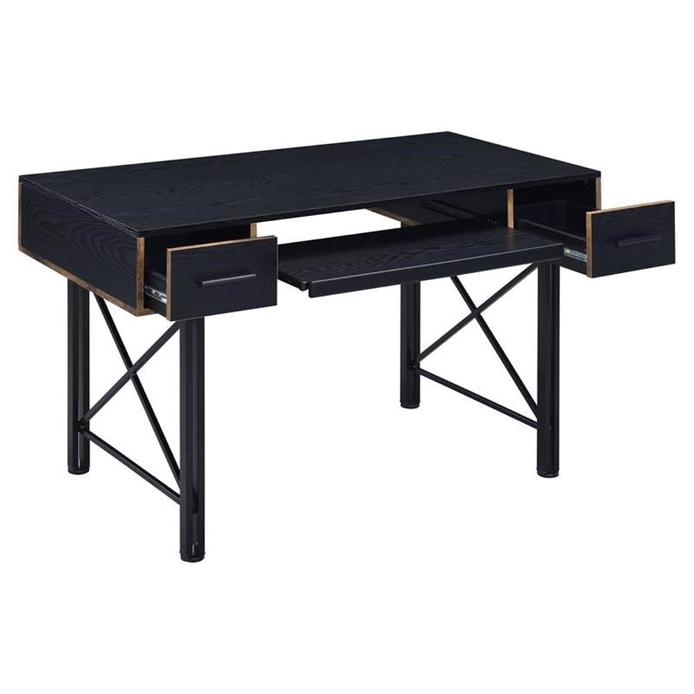 Acme Settea Wooden Top Computer Desk with 2 Drawers and Keyboard Tray in Black