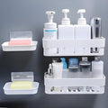 Vishma Hub Bathroom Organiser Set, Wall Mounted Plastic Shelf, Soap Dish, SelfAdhesive Hooks, No Drill, 10 Pieces