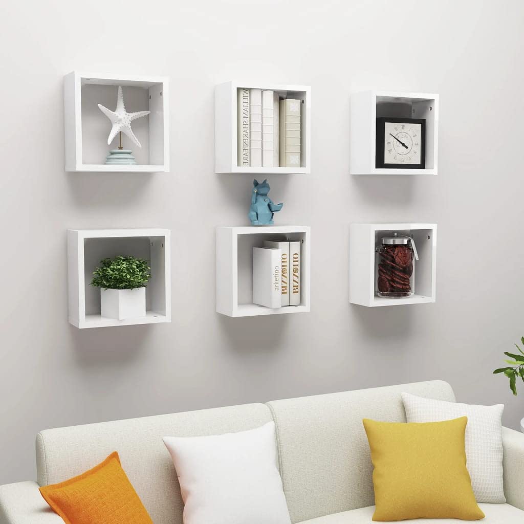vidaXL Wall Cube Shelves 6 pcs High Gloss White 11.8"x5.9"x11.8"