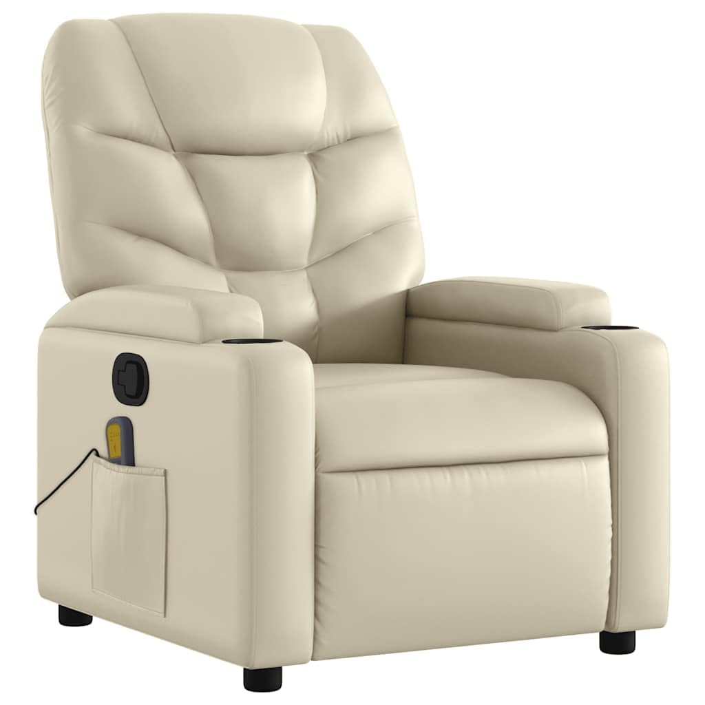 vidaXL Massage Recliner Chair – Black Faux Leather, 6-Point Vibration Massage, Manual Recline, Cup Holders, Side Pocket, Ergonomic Design for Living Room/Office/Bedroom
