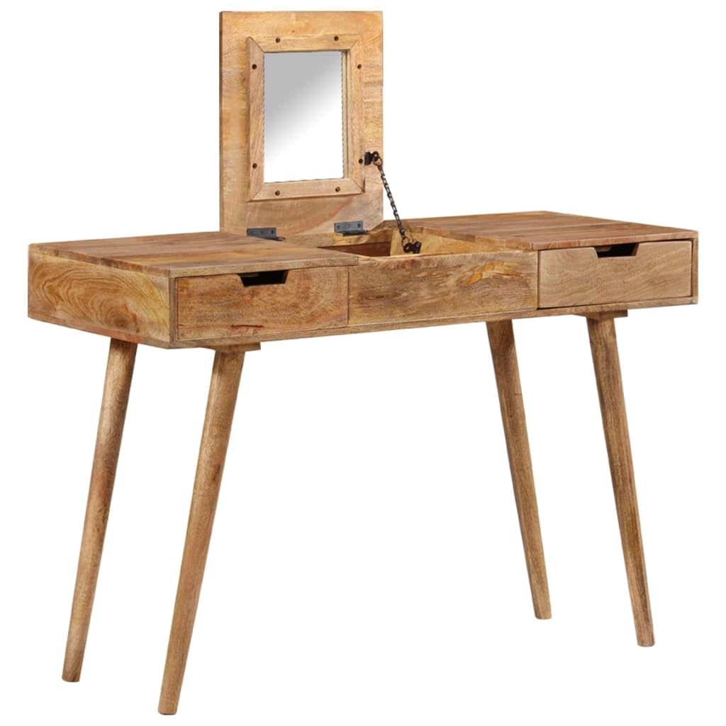 vidaXL Handmade Solid Mango Wood Dressing Table with Mirror, Ample Organized Storage with Drawers and Compartments - Brown'