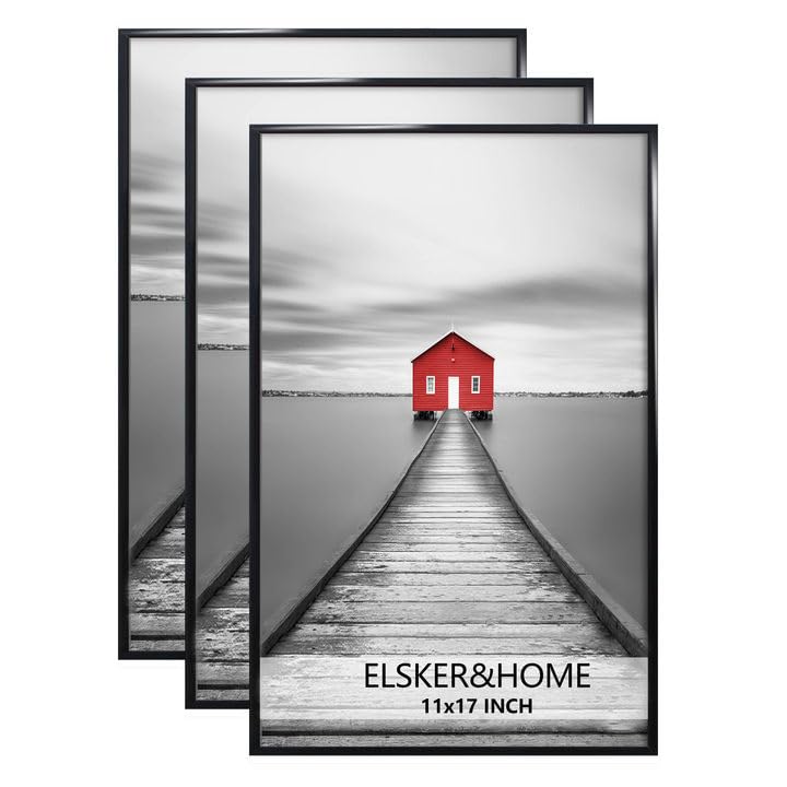 ELSKER&HOME 11x17 Picture Frame 3 Pack, Black 11x17 Poster Frame for Horizontal or Vertical Wall Mounting, Sturdy and Scratch-pr