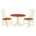 East West Furniture HLDO3-BMK-W 3 Piece Dining Set Contains a Round Dining Room Table with Pedestal and 2 Kitchen Chairs, 42x42 Inch, Buttermilk & Cherry