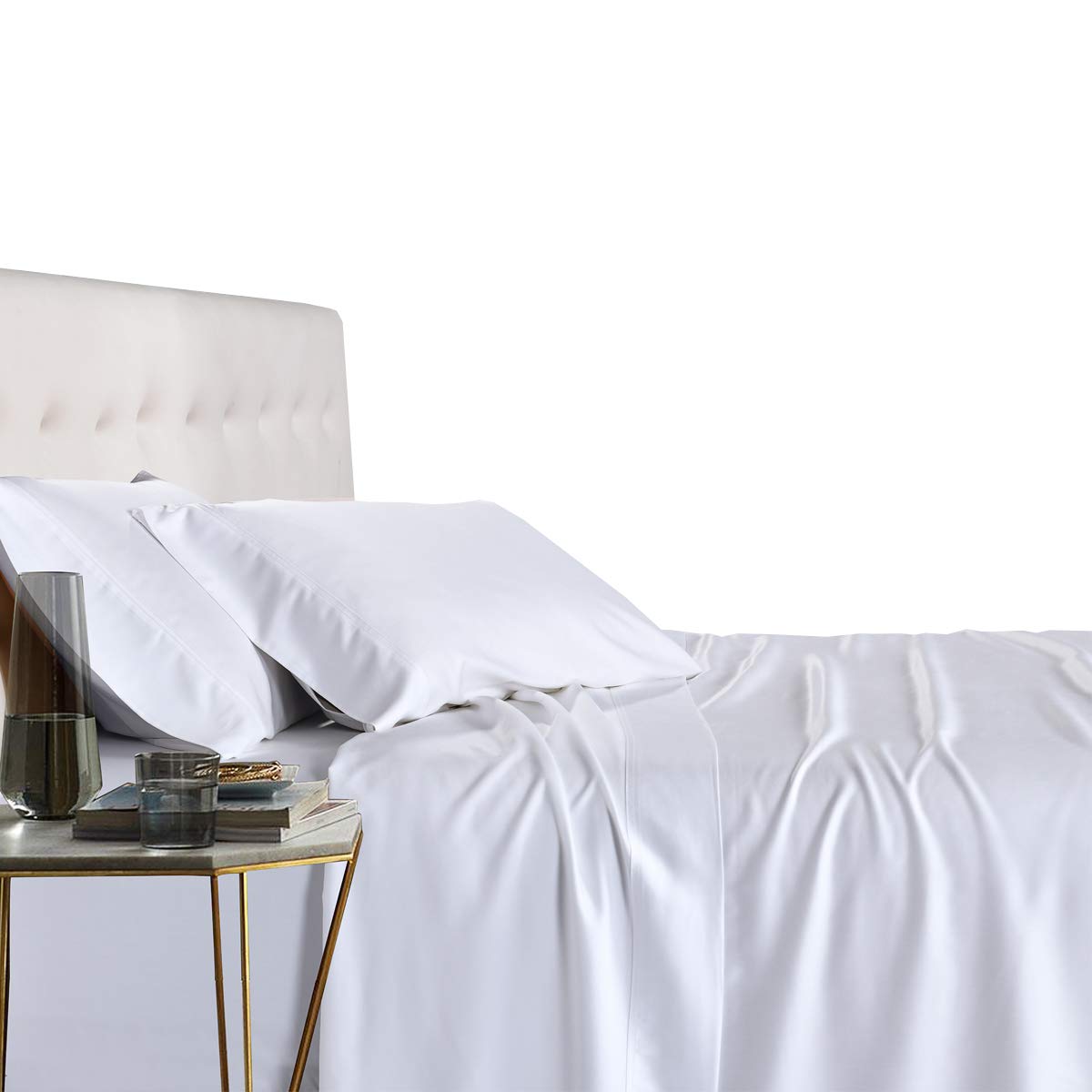 Royal Tradition Viscose From Bamboo Bed Sheets, California King, Solid White, Super Soft And Cool 4Pc Sheet Set