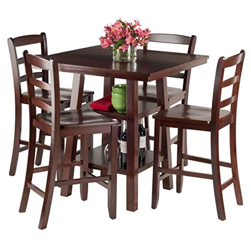 Ergode Wood Perrone High Table Set | Expandable Dining Solution | 2 Stools | Walnut Finish | Space-Saving | 160lbs Weight Limit (94542-VV)
