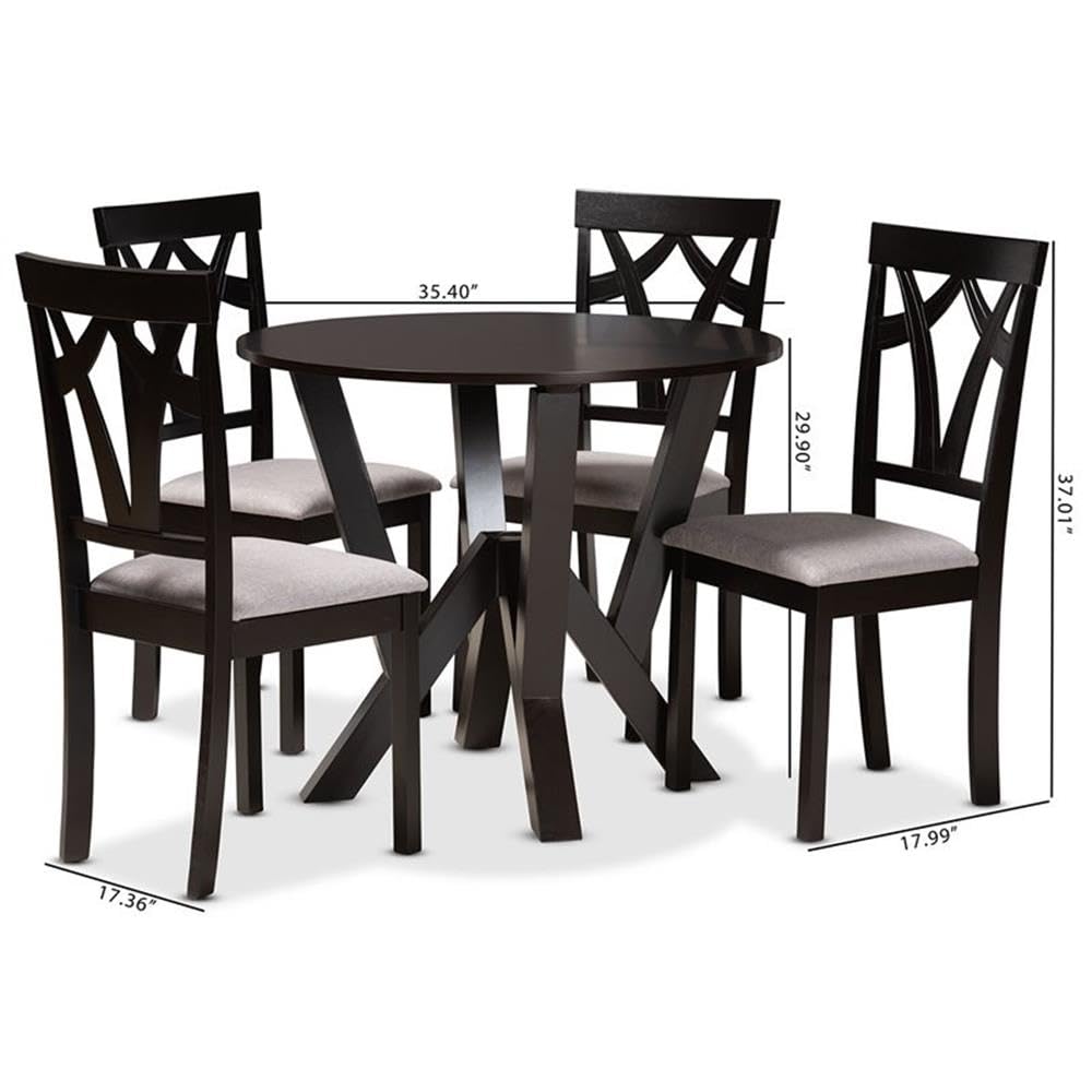 Baxton Studio Branca Modern and Contemporary Grey Fabric Upholstered and Dark Brown Finished Wood 5-Piece Dining Set