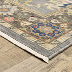 HomeRoots 509349 6 x 9 ft. Blue Gray Gold Green Pink Orange Ivory & Red Oriental Power Loom Stain Resistant Rectangle Area Rug with Fringe