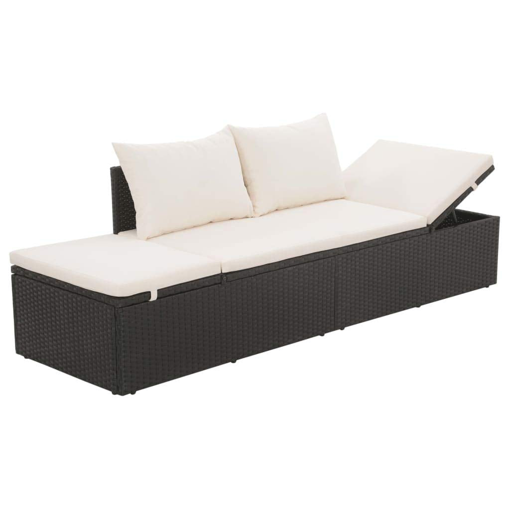 vidaXL Patio Lounge Bed Poly Rattan Wicker Brown Patio Day Sun Bed Lounger