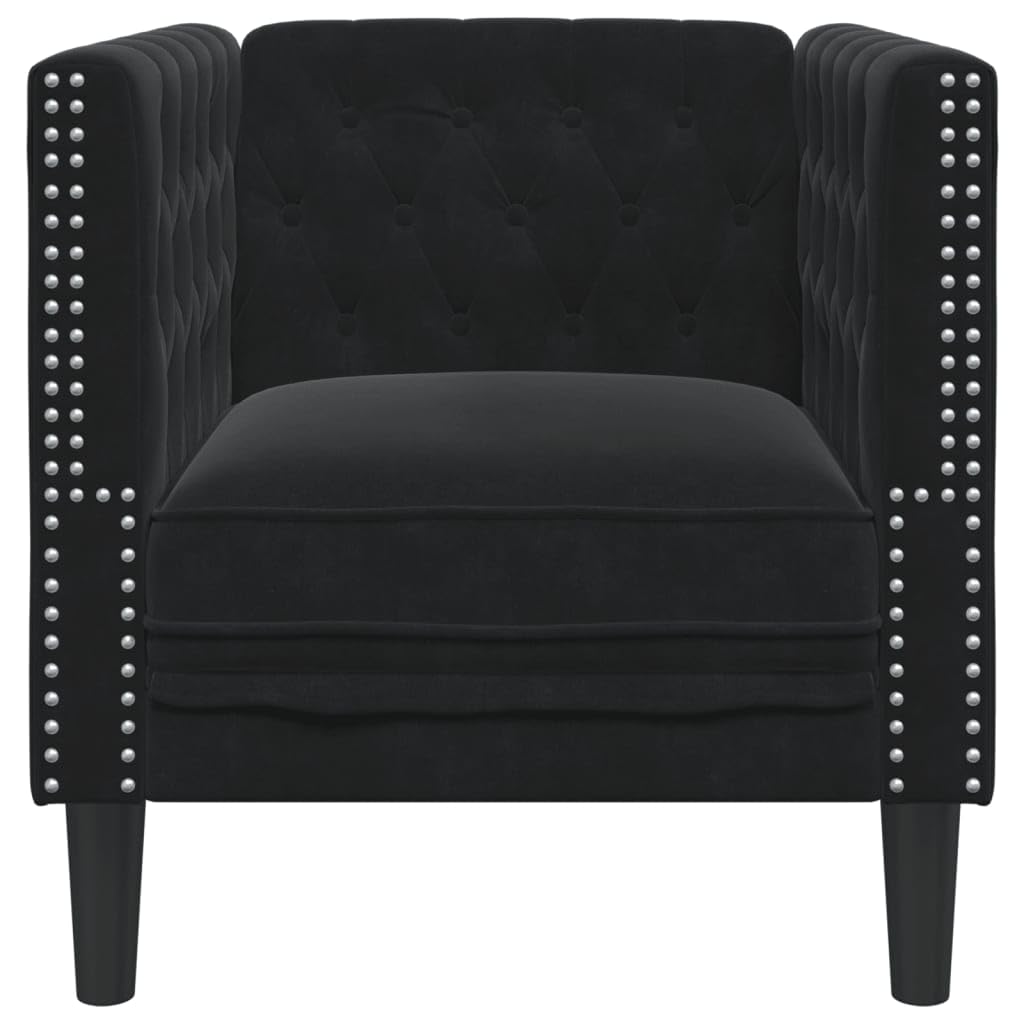vidaXL Chesterfield Black Velvet Armchair, Relaxation Armchair, Velvet Armchair, Single Armchair, TV Chair, Padded Armchair