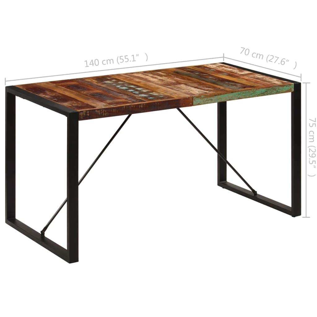 vidaXL Solid Reclaimed Timber Dining Table, Rustic Retro Design with Sturdy Steel Legs, Multicolour Black Finish, Handmade Furniture for Home, 55.1&quot;x27.6&quot;x29.5&quot; Dimensions