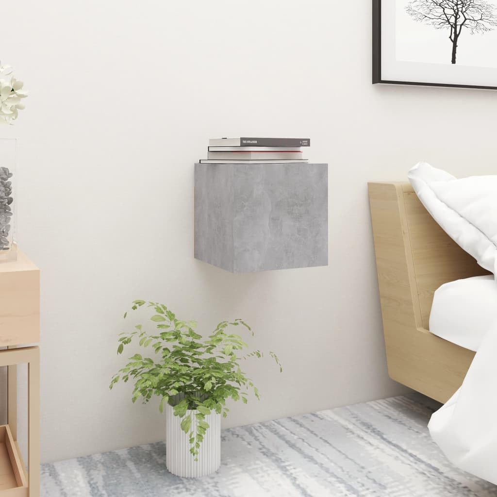 vidaXL Bedside Cabinets 2 pcs - Wall Attached, Engineered Wood, Concrete Gray (12&quot;x11.8&quot;x11.8&quot;) - Modern Scandinavian Style, Spacious, Easy to Assemble