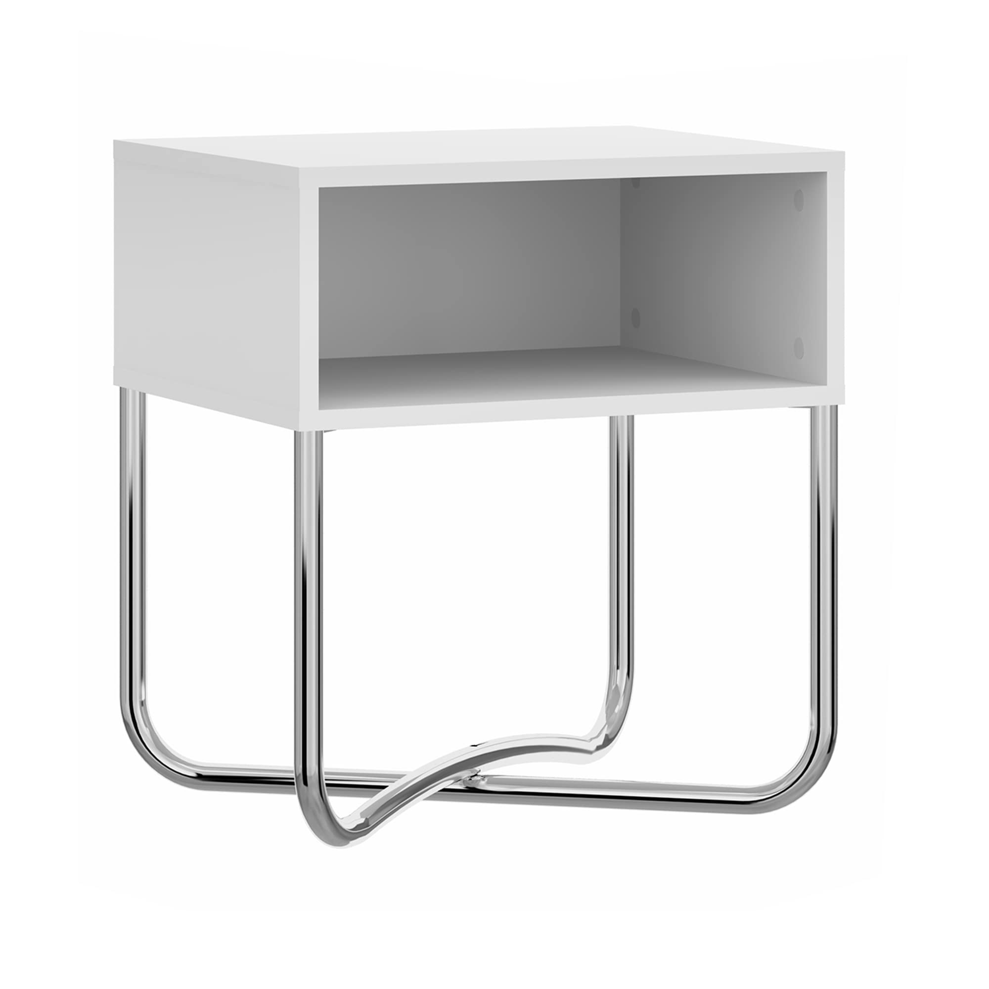 The Urban Port Bedside Nightstand with Open Compartment and Tubular Metal Base