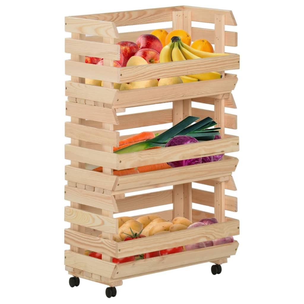 vidaXL Solid Wood Pine Vegetable Trolley - Kitchen Cart with Detachable Shelves and Rolling Casters, 14.6&quot;x11.8&quot;x31.5&quot; - Rustic, Versatile & Durable