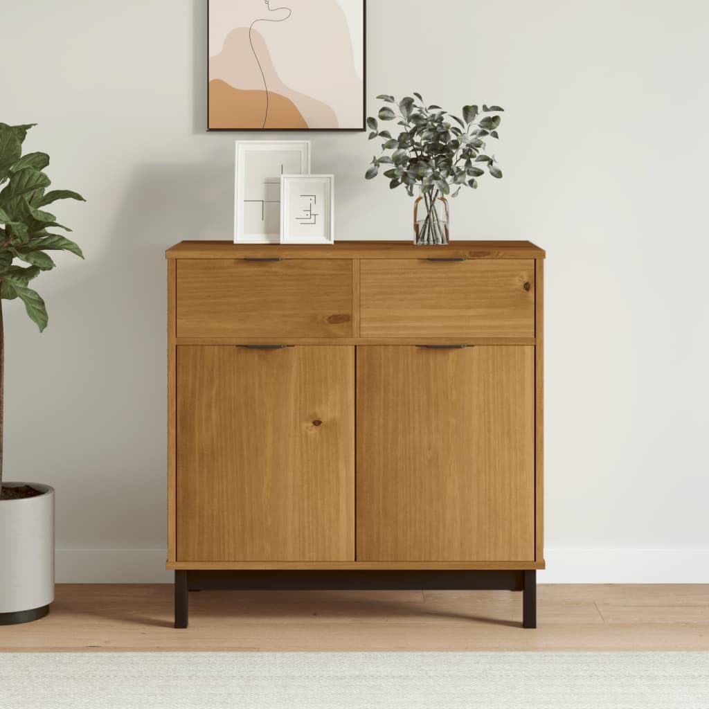 vidaXL Sideboard FLAM - Solid Pine Wood Storage Cabinet with Ample Space and Decorative Display - Oak Color - 31.5x15.7x31.5 - Assembly Required