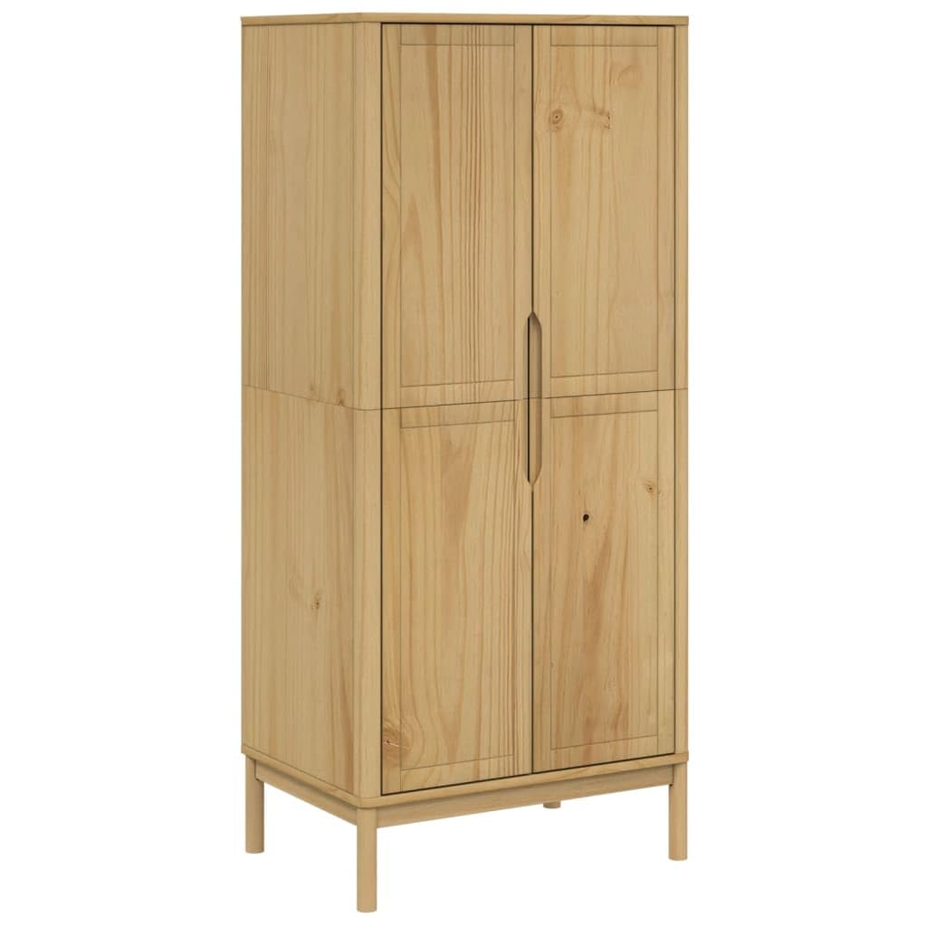 vidaXL Wardrobe FLORO - Solid Pine Wood Wax Brown, 30.3x20.9x67.3 - Ample Storage with Wooden Legs, Bedroom Closet