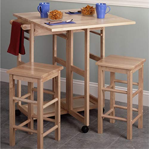 Ergode Suzanne 3-Pc Space Save Set | Expandable Drop Leaf | Stool Storage | Wheels | Natural Finish | Table: 29.6W x 29.1D x 32.75H | Stools: 11.4W x 11.4D x 20.8H | Weight Capacity: 200 lbs