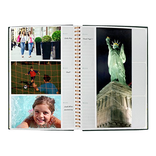 Spiral Bound Photo Album 300 Bi-Directional Memo Pockets Hold 4X6 Photos, Hunter Green