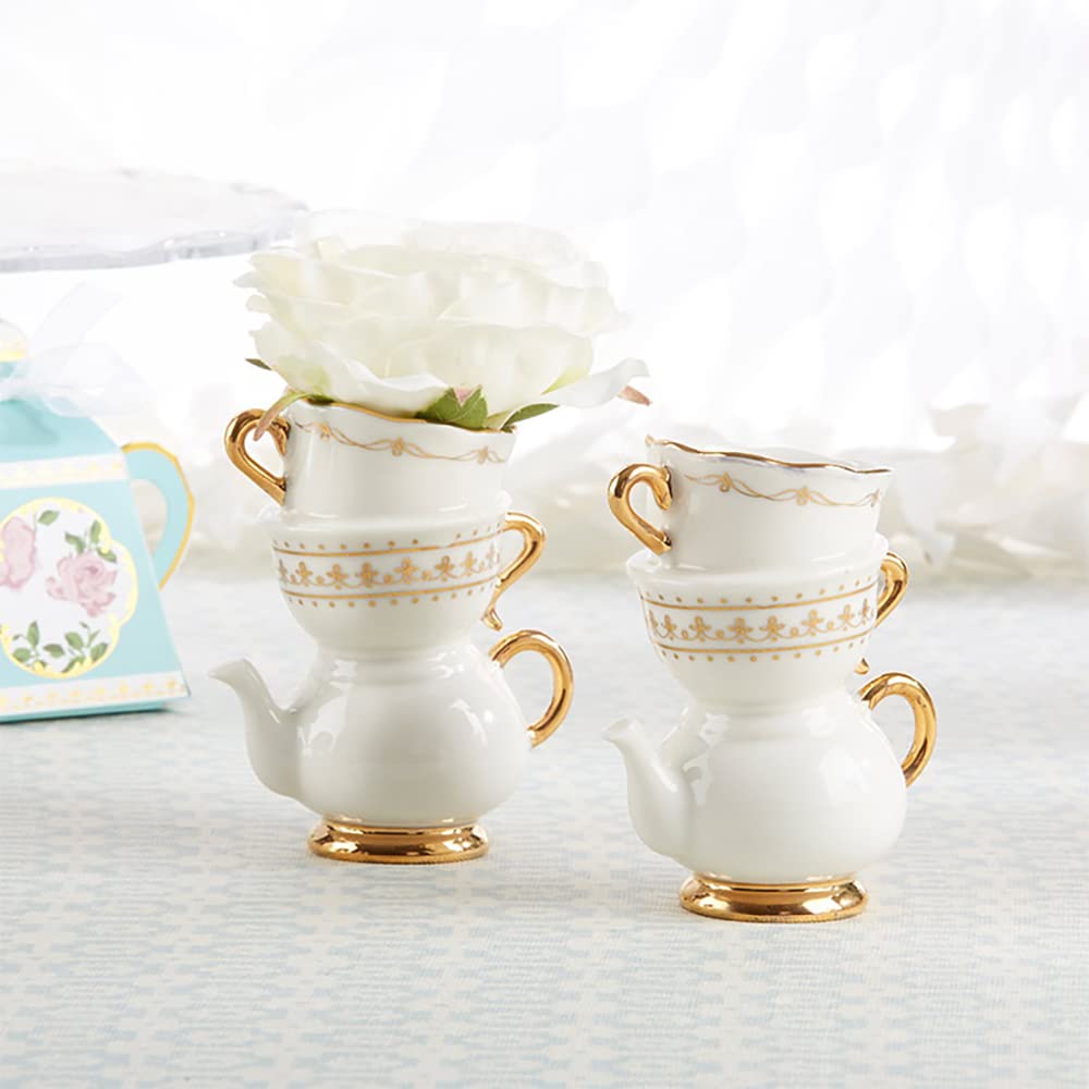 Kate Aspen Vintage Tea Party Antique Look Mini Ceramic Bud Vases (3.7 Inch Tall - Set of 2), Party Favor, Take Home Gift, Weddin