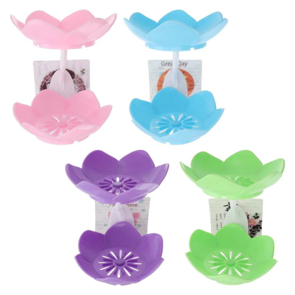 KNB SELLING Wall Mounted Lotus Soap Tray 3Pack  Double Layer Draining Soap Dish with Removable NonSlip Design, Self Adhesive