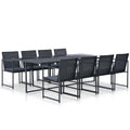 vidaXL Black Poly Rattan 9 Piece Patio Dining Set - Water-Resistant Outdoor Furniture with Powder-Coated Steel Frame, Table, Chairs and Seat Cushions