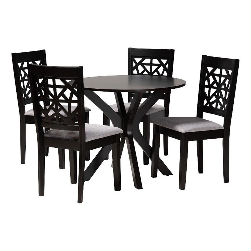 Baxton Studio Karel Modern Grey Fabric and Espresso Brown Finished Wood 5-Piece Dining Set