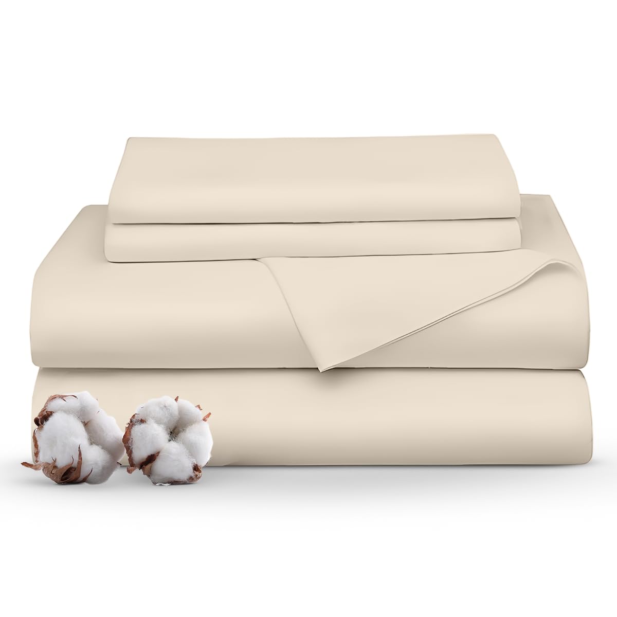 Minor Monkey California King Sheet Sets 100% Egyptian Cotton 1000 Thread Count Ivory Bed Sheets For Cal King Size Bed 4 Piece Sh