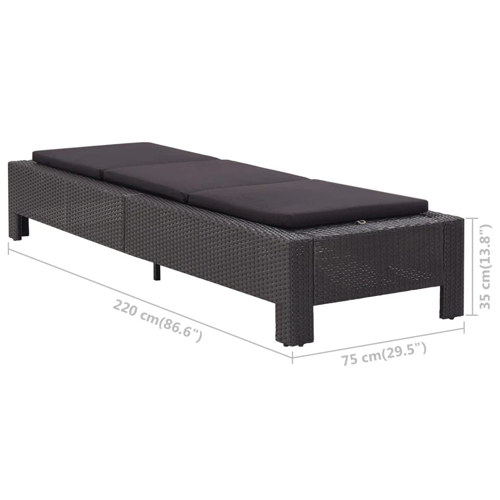vidaXL Sunbed in Black Poly Rattan with Cushion - Adjustable, Weather-Resistant Outdoor Lounger for Patio, Poolside, Campsite Relaxing Furniture