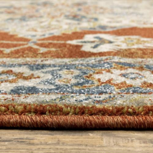 HomeRoots 508443 6 x 9 ft. Rust Beige Teal Blue & Gold Oriental Power Loom Stain Resistant Rectangle Area Rug