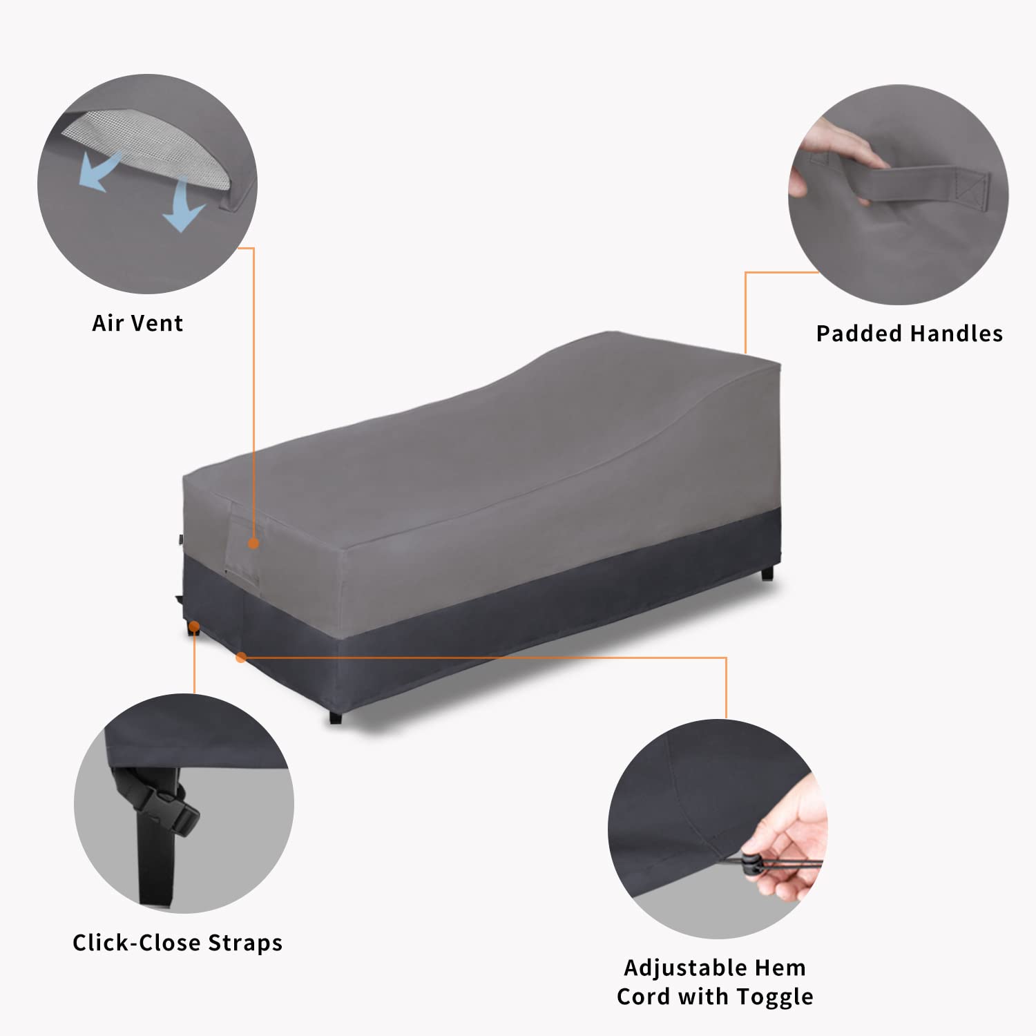 Easy-Going Waterproof Outdoor Chaise Lounge Cover, Heavy Duty Patio Lounge Chair Cover, Windproof Outdoor Furniture Cover With Air Vent 2 Pack-78Wx35.5Dx33H Inch, Gray/Dark Gray