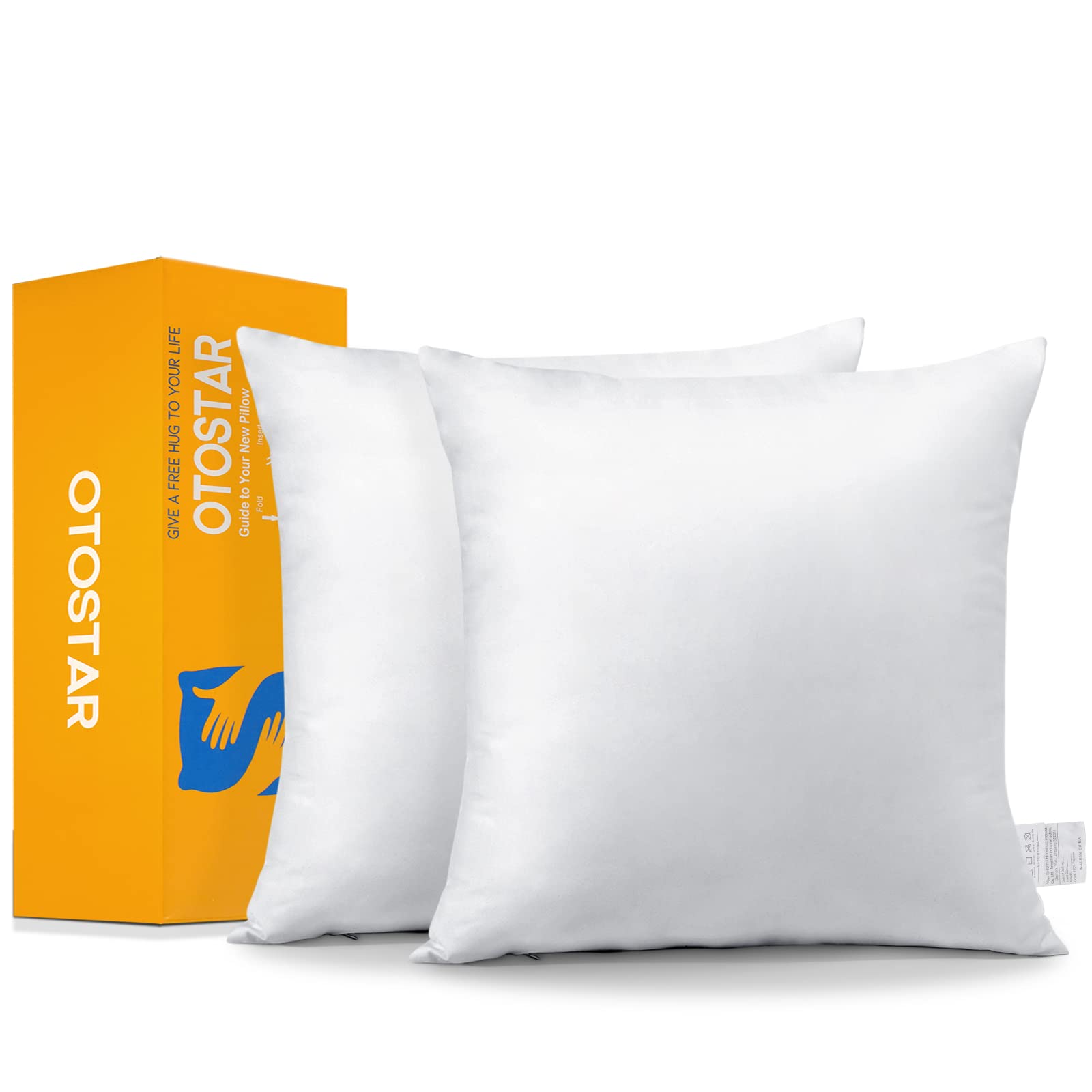 Otostar Pack Of 2 Throw Pillow Inserts, 16 X 16 Square Cushion Inner Soft Fluffy Plump Stuffer Cushion Pads White Decorative Pillow Inserts