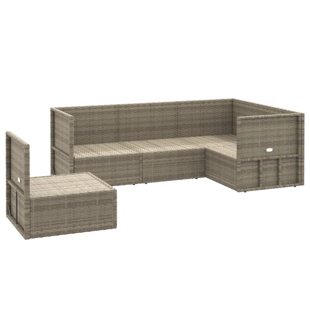 Revera 5-Piece Garden Sofa Set with Cushions in Polyrattan Grey