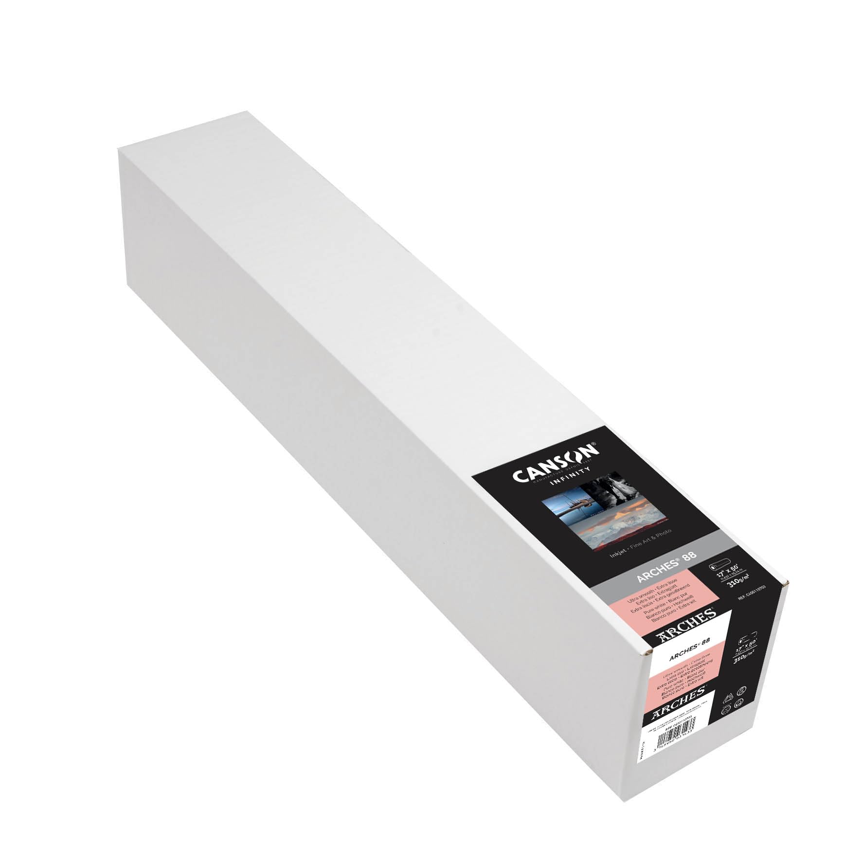 Canson Infinity Arches 88 Ultra Smooth Pure White Matte Inkjet Paper, 310Gsm, 17' X 50', 2Roll