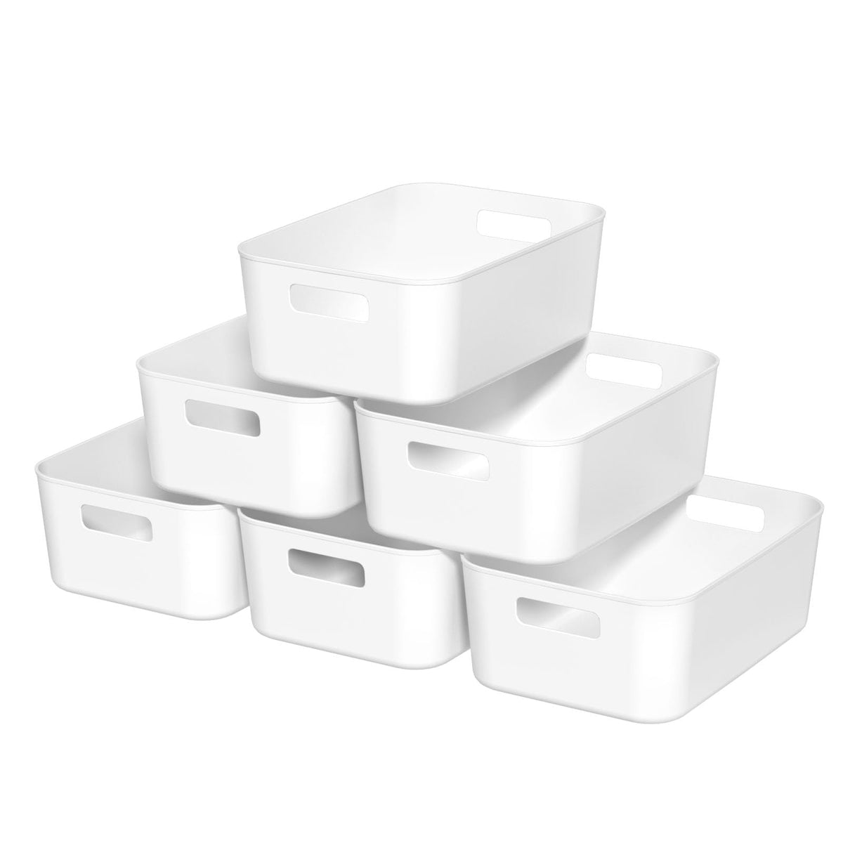 Asking 6Pack Plastic Storage Bins, Kitchen Pantry Organization Bin, White
