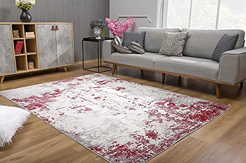 HomeRoots 100% High Grade Polypropylene 4â€ x 6â€ Red and Gray Modern Abstract Area Rug