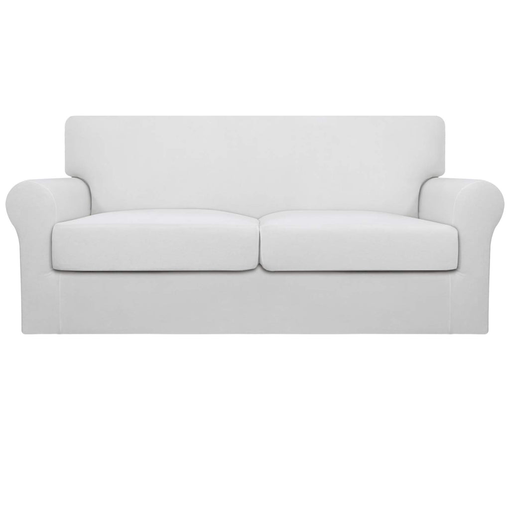 Easy-Going Oversized 3 Pieces Stretch Fleece Soft Loveseat Couch Cover For Pets - Washable Sofa Slipcover For 2 Separate Cushion Couch - Elastic Furniture Protector For Dogs, Kids Snow White
