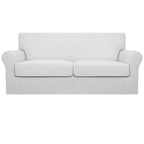 Easy-Going Oversized 3 Pieces Stretch Fleece Soft Loveseat Couch Cover For Pets - Washable Sofa Slipcover For 2 Separate Cushion Couch - Elastic Furniture Protector For Dogs, Kids Snow White
