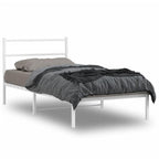 vidaXL Elegant White Single Bed Frame with Headboard - Steel Metal Construction, Underbed Storage, Metal Slats - 39.4"x78.7"
