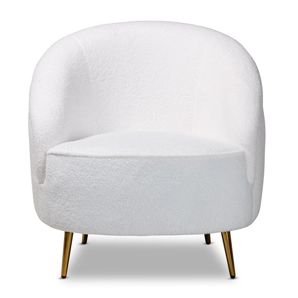 Baxton Studio Urian Modern and Contemporary White Boucle Upholstered and Gold Finished Metal Accent Chair