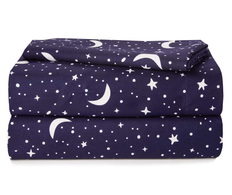Heritage Kids 3 Piece Sheet Set, Including Top Sheet, Fitted Sheet & 1 Pillow Case, Constellation Print, Twin, Navy, Blue, K6879