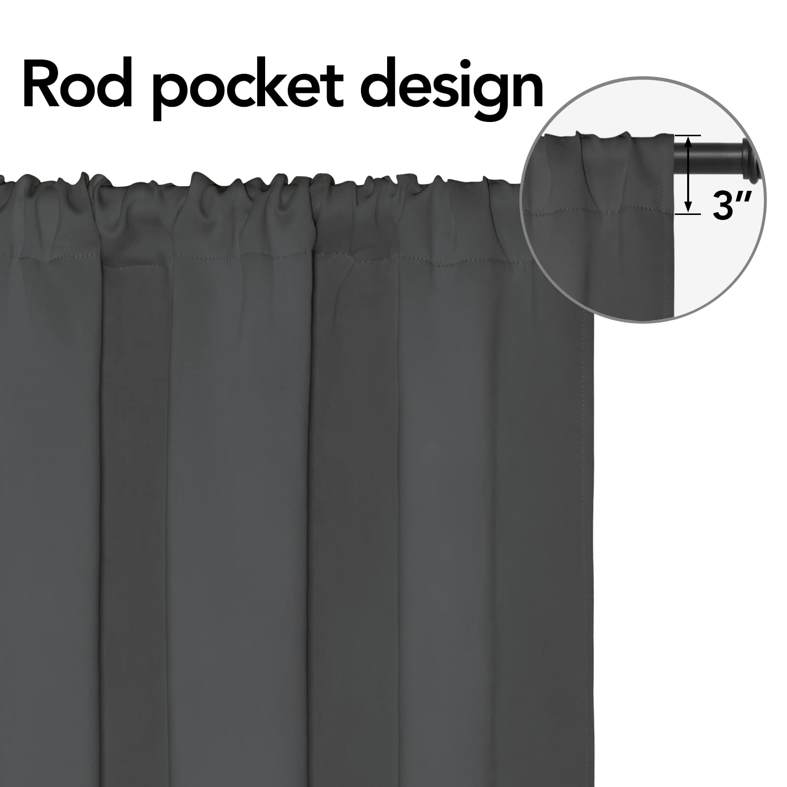 Easy-Going Rod Pocket Blackout Curtains For Bedroom, Room Darkening Window Curtains For Living Room, Thermal Insulated Noise Reduction Solid Window Drapes, 2 Panels(34X45 In, Grey)