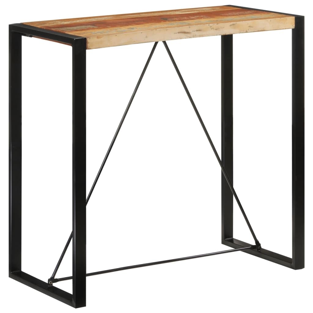 vidaXL Solid Reclaimed Wood Bar Table - Vintage Industrial Rectangular Bistro Table for Dining, Kitchen, 43.3"x21.7"x43.3", Iron Frame