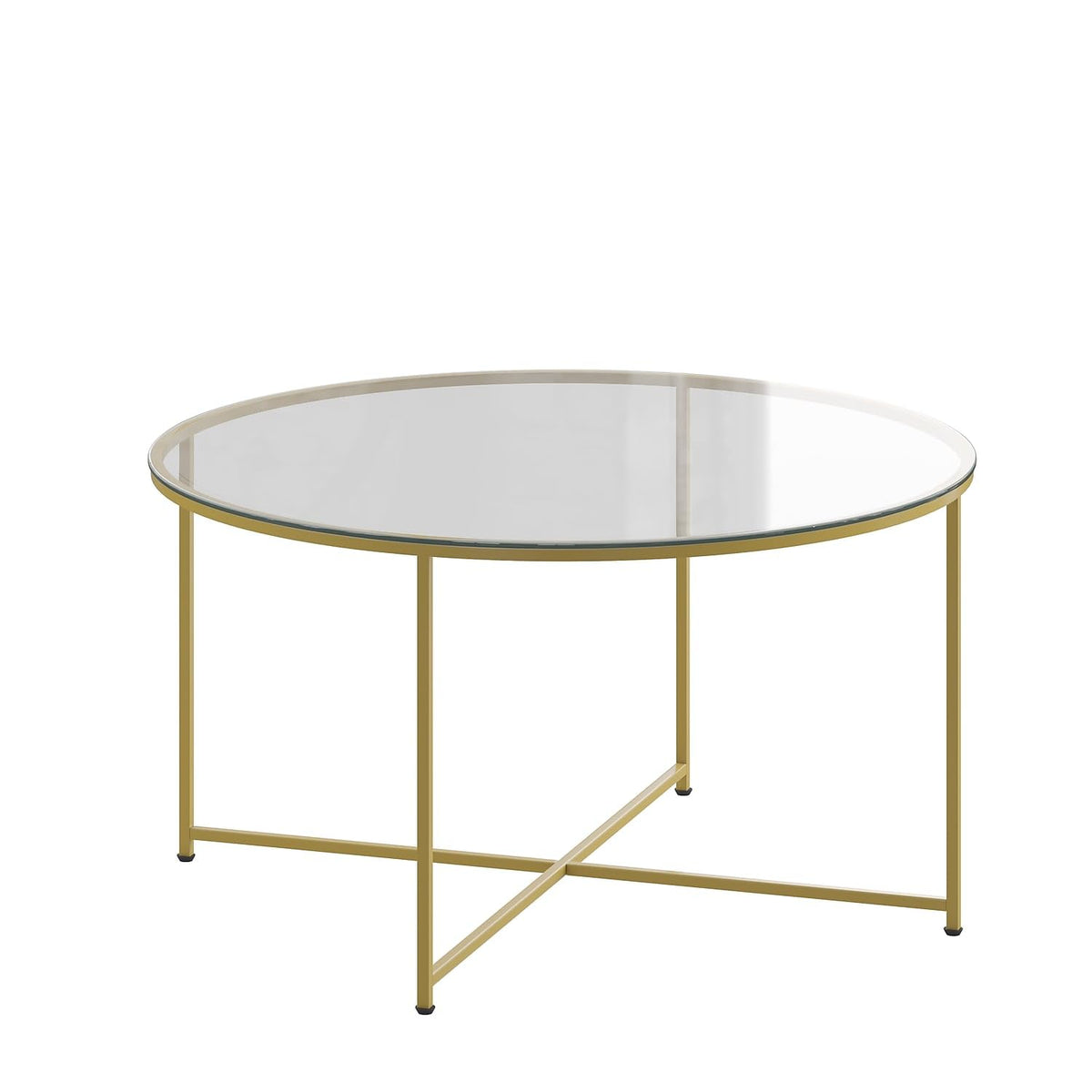 Flash Furniture Greenwich Collection Coffee Table - Modern Clear Glass Coffee Table - Crisscross Brushed Gold Frame