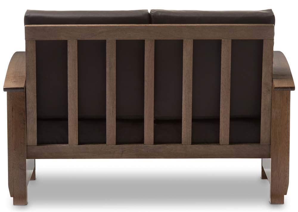Baxton Studio Charlotte Modern Classic Mission Style Walnut Brown Wood and Dark Brown Faux Leather 2-Seater Loveseat